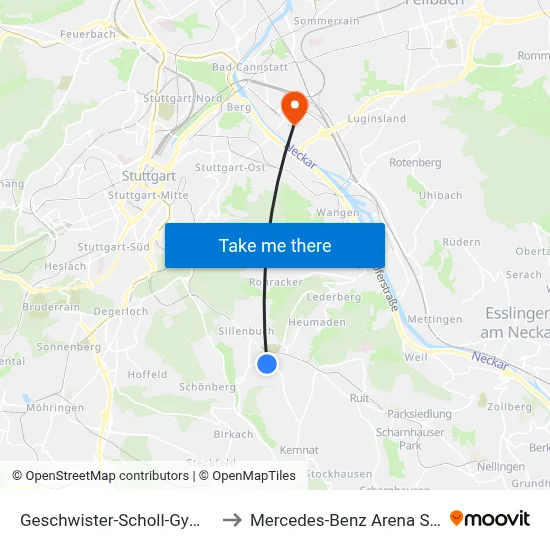 Geschwister-Scholl-Gymnasium to Mercedes-Benz Arena Stuttgart map