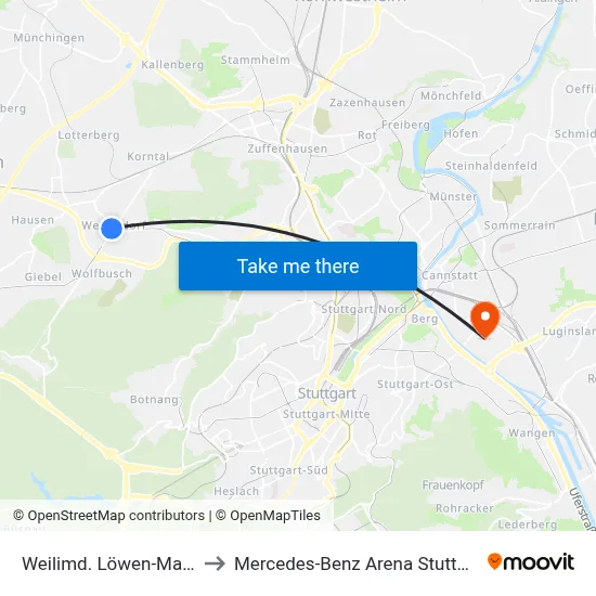Weilimd. Löwen-Markt to Mercedes-Benz Arena Stuttgart map
