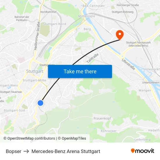 Bopser to Mercedes-Benz Arena Stuttgart map