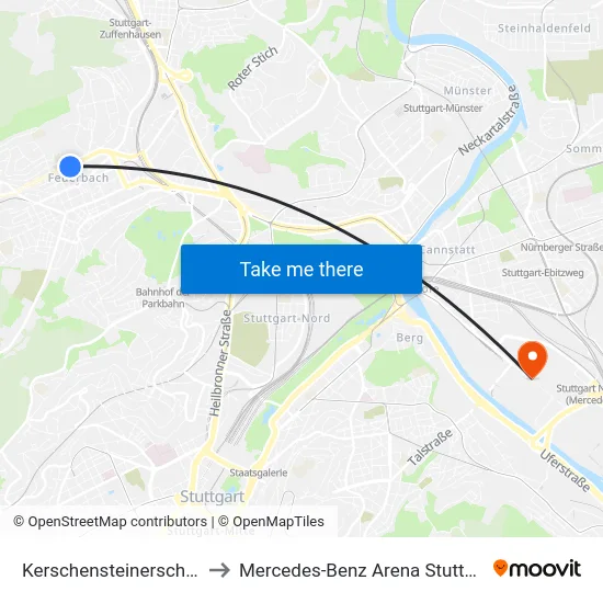 Kerschensteinerschule to Mercedes-Benz Arena Stuttgart map