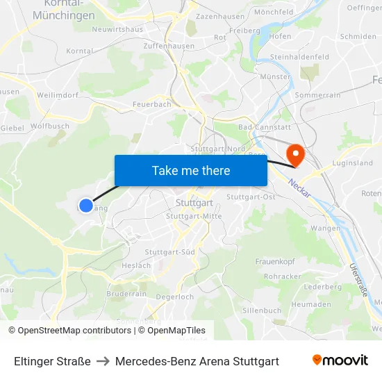 Eltinger Straße to Mercedes-Benz Arena Stuttgart map