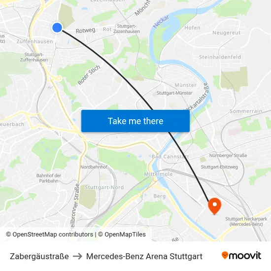 Zabergäustraße to Mercedes-Benz Arena Stuttgart map