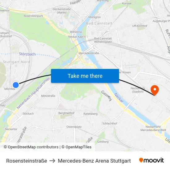 Rosensteinstraße to Mercedes-Benz Arena Stuttgart map