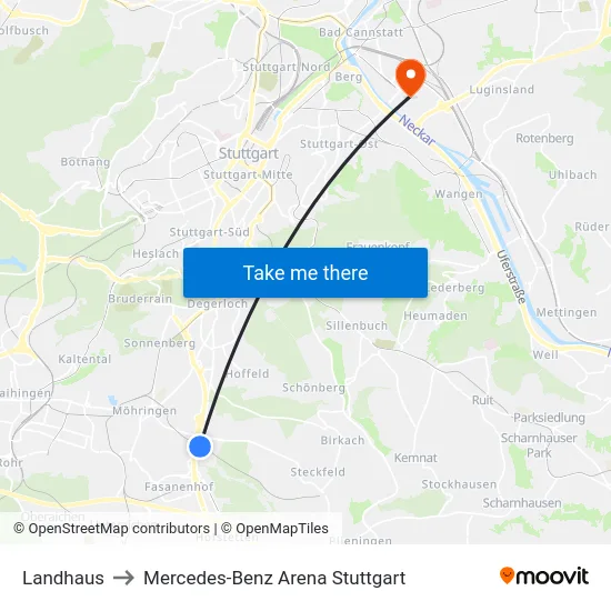 Landhaus to Mercedes-Benz Arena Stuttgart map