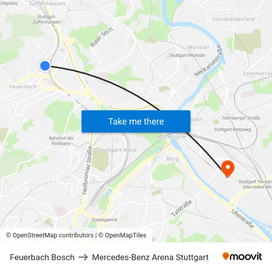 Feuerbach Bosch to Mercedes-Benz Arena Stuttgart map