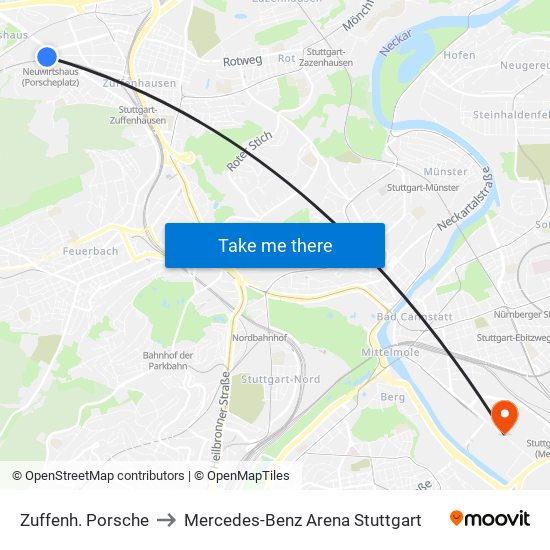 Zuffenh. Porsche to Mercedes-Benz Arena Stuttgart map