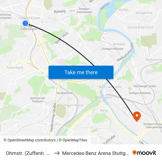 Ohmstr. (Zuffenh. Bf) to Mercedes-Benz Arena Stuttgart map