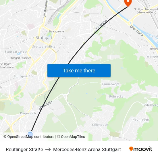 Reutlinger Straße to Mercedes-Benz Arena Stuttgart map