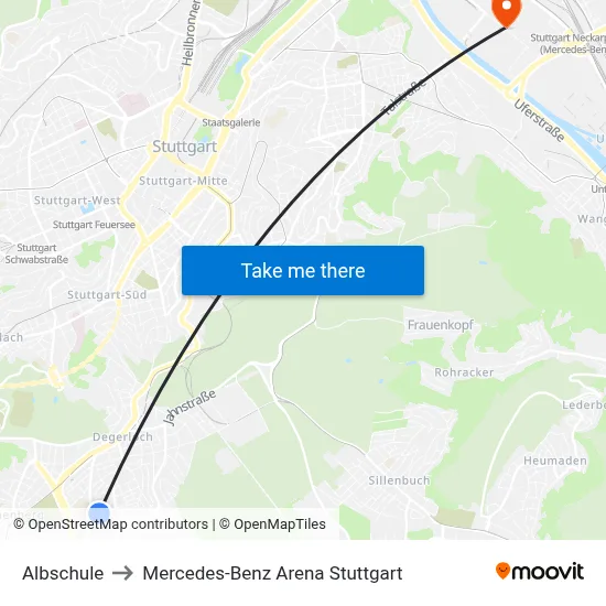 Albschule to Mercedes-Benz Arena Stuttgart map