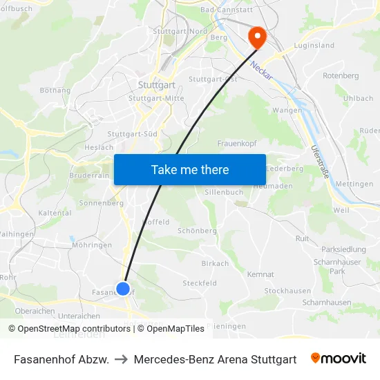 Fasanenhof Abzw. to Mercedes-Benz Arena Stuttgart map