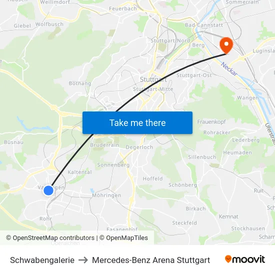 Schwabengalerie to Mercedes-Benz Arena Stuttgart map