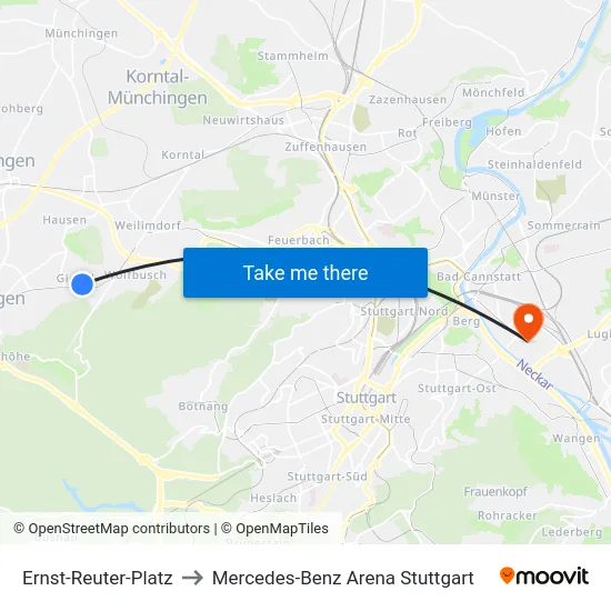 Ernst-Reuter-Platz to Mercedes-Benz Arena Stuttgart map