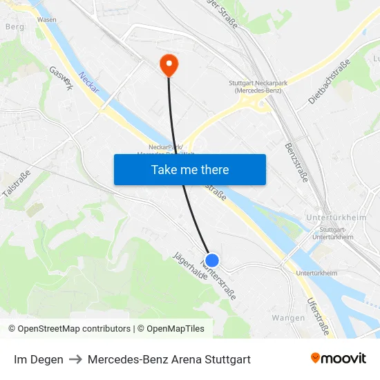 Im Degen to Mercedes-Benz Arena Stuttgart map