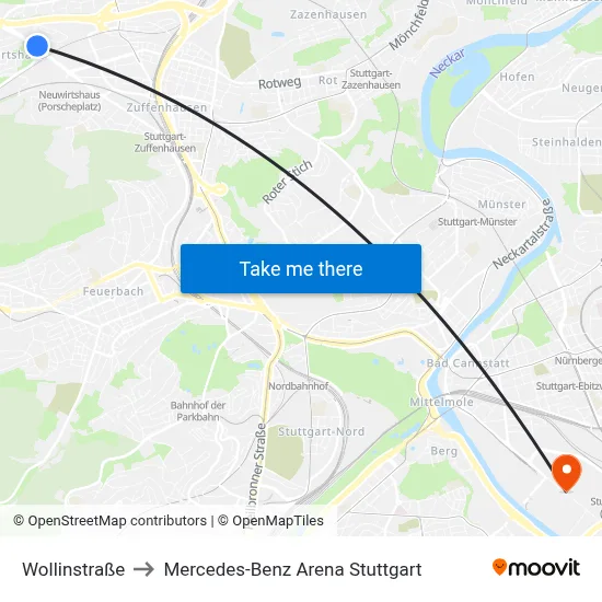 Wollinstraße to Mercedes-Benz Arena Stuttgart map
