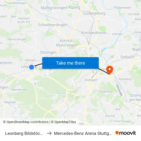 Leonberg Bildstöckle to Mercedes-Benz Arena Stuttgart map