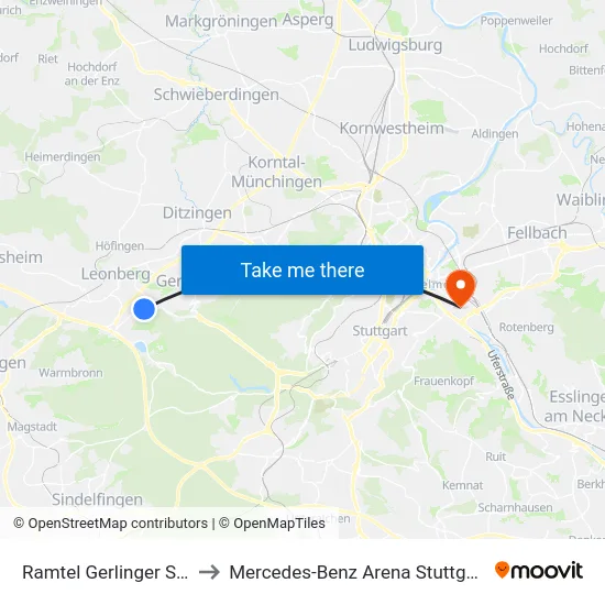 Ramtel Gerlinger Str. to Mercedes-Benz Arena Stuttgart map