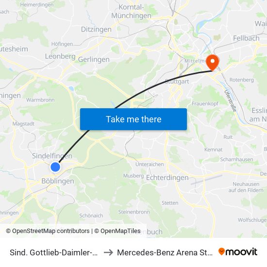 Sind. Gottlieb-Daimler-Schule to Mercedes-Benz Arena Stuttgart map