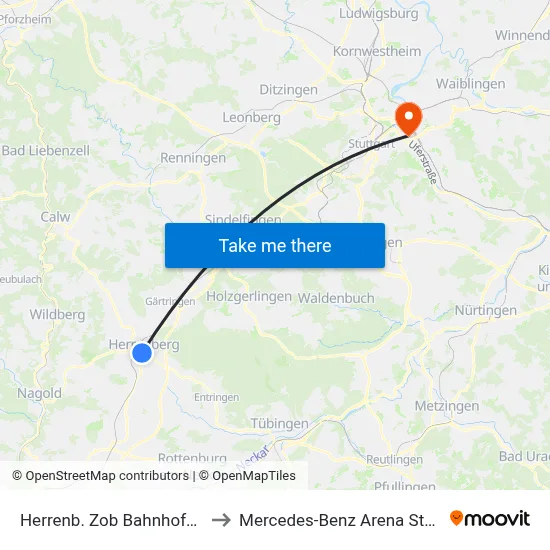 Herrenb. Zob Bahnhofstraße to Mercedes-Benz Arena Stuttgart map