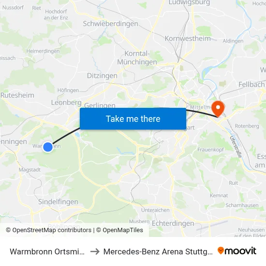 Warmbronn Ortsmitte to Mercedes-Benz Arena Stuttgart map
