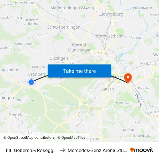 Elt. Gebersh.-/Roseggerstr. to Mercedes-Benz Arena Stuttgart map