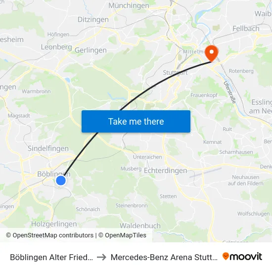 Böblingen Alter Friedhof to Mercedes-Benz Arena Stuttgart map
