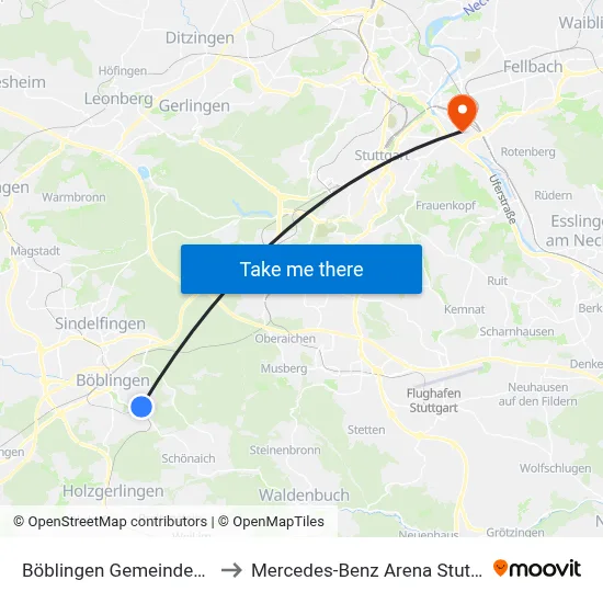 Böblingen Gemeindehaus to Mercedes-Benz Arena Stuttgart map
