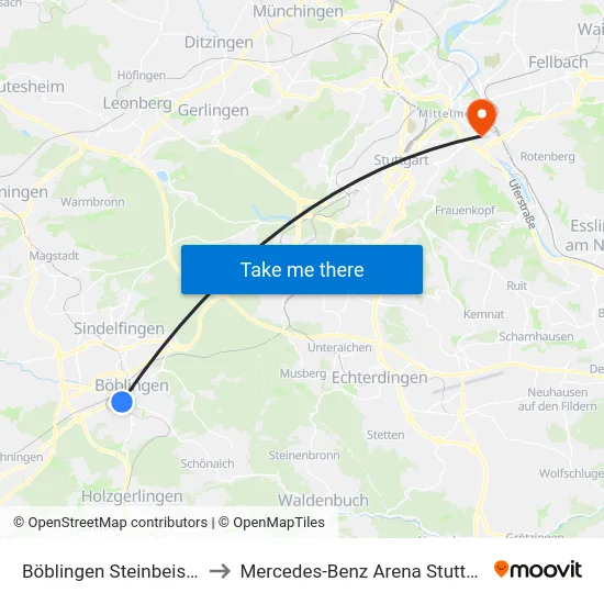 Böblingen Steinbeisstr. to Mercedes-Benz Arena Stuttgart map
