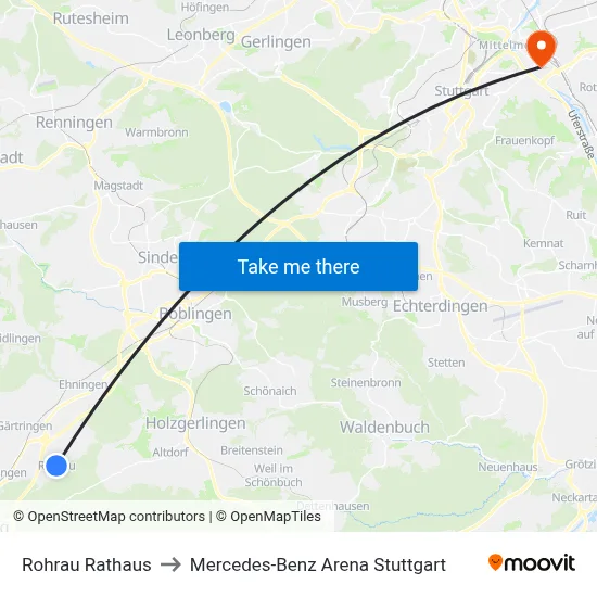 Rohrau Rathaus to Mercedes-Benz Arena Stuttgart map
