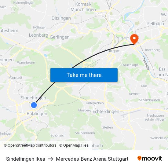 Sindelfingen Ikea to Mercedes-Benz Arena Stuttgart map