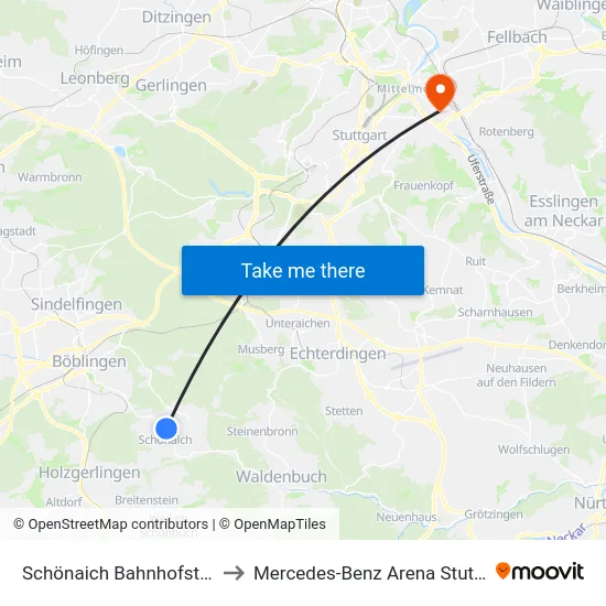 Schönaich Bahnhofstraße to Mercedes-Benz Arena Stuttgart map
