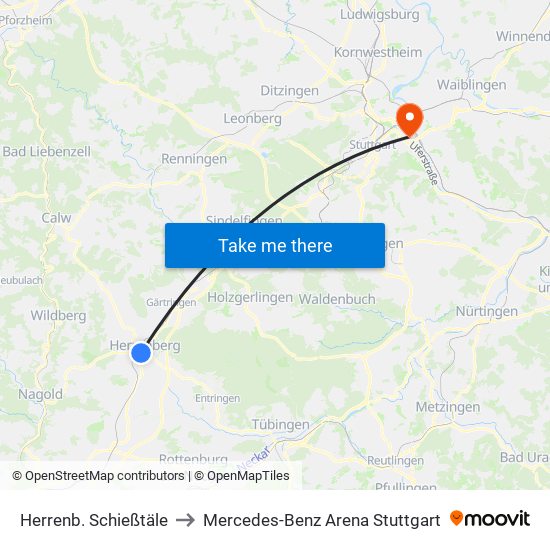 Herrenb. Schießtäle to Mercedes-Benz Arena Stuttgart map