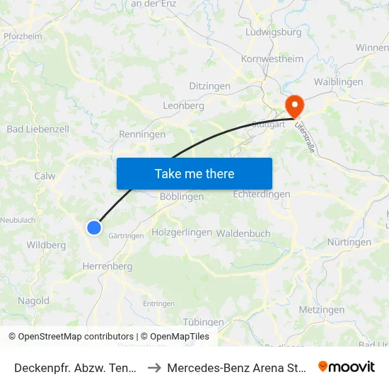 Deckenpfr. Abzw. Tennental to Mercedes-Benz Arena Stuttgart map