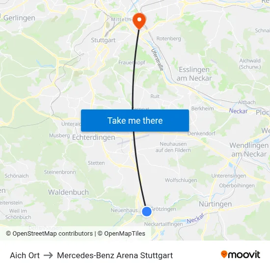 Aich Ort to Mercedes-Benz Arena Stuttgart map