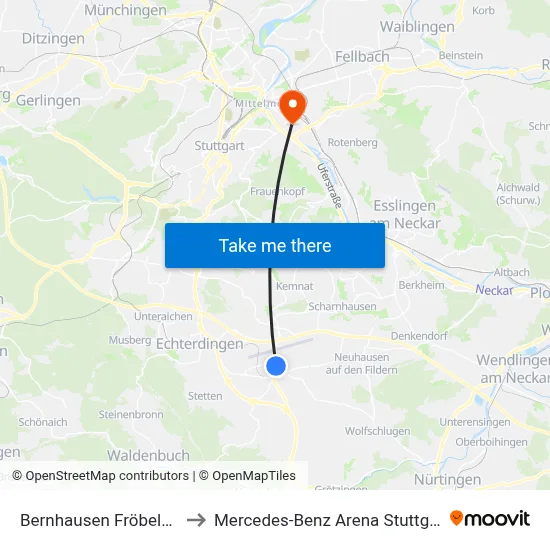 Bernhausen Fröbelstr. to Mercedes-Benz Arena Stuttgart map
