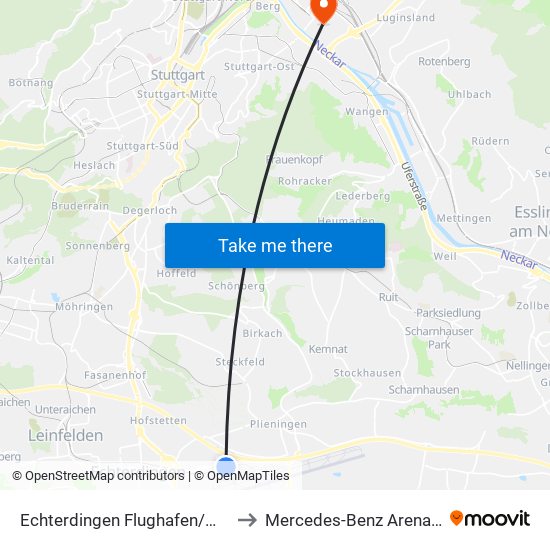 Echterdingen Flughafen/Messe (Sab) to Mercedes-Benz Arena Stuttgart map