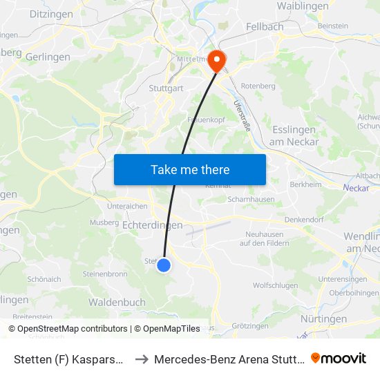 Stetten (F) Kasparswald to Mercedes-Benz Arena Stuttgart map