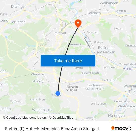 Stetten (F) Hof to Mercedes-Benz Arena Stuttgart map