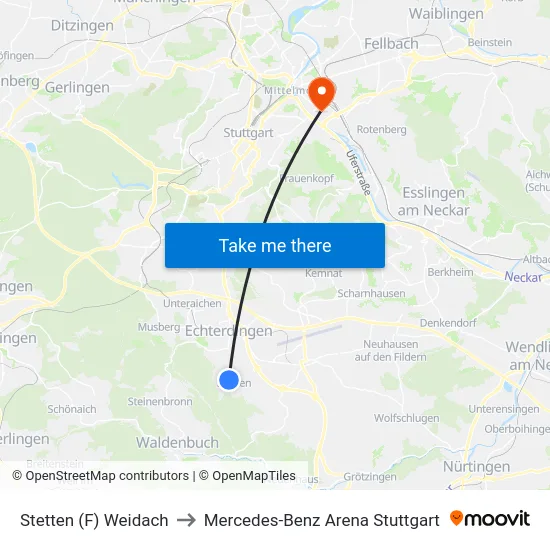 Stetten (F) Weidach to Mercedes-Benz Arena Stuttgart map