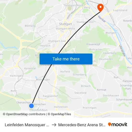 Leinfelden Manosquer Straße to Mercedes-Benz Arena Stuttgart map