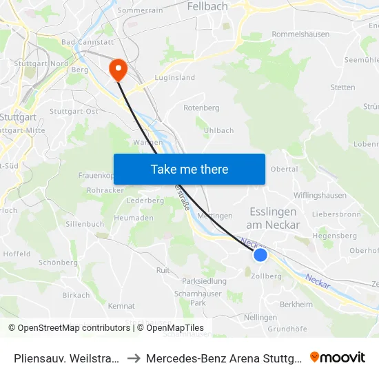 Pliensauv. Weilstraße to Mercedes-Benz Arena Stuttgart map