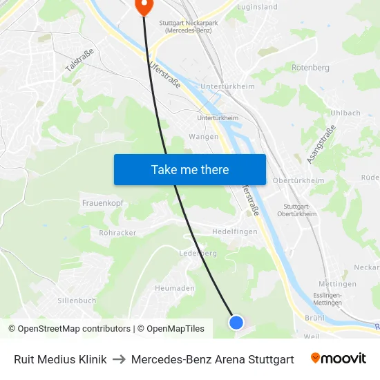 Ruit Medius Klinik to Mercedes-Benz Arena Stuttgart map