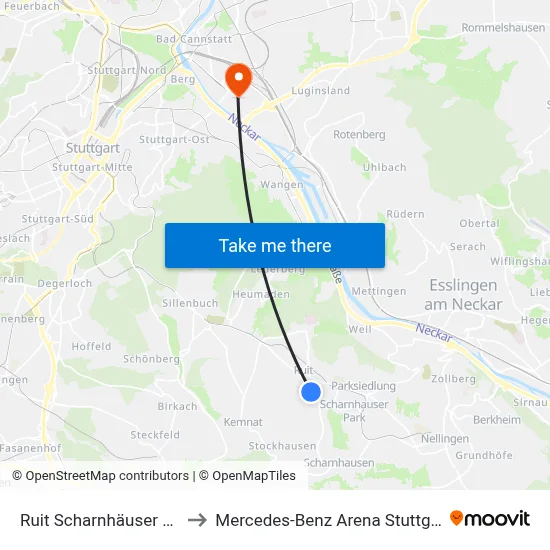 Ruit Scharnhäuser Str. to Mercedes-Benz Arena Stuttgart map