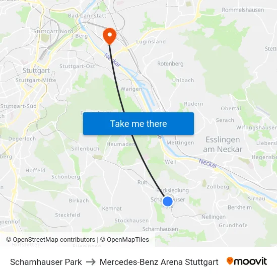 Scharnhauser Park to Mercedes-Benz Arena Stuttgart map