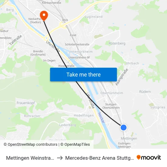 Mettingen Weinstraße to Mercedes-Benz Arena Stuttgart map