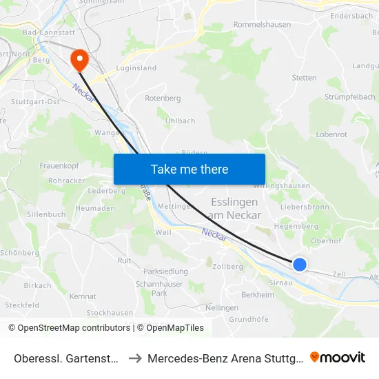 Oberessl. Gartenstadt to Mercedes-Benz Arena Stuttgart map