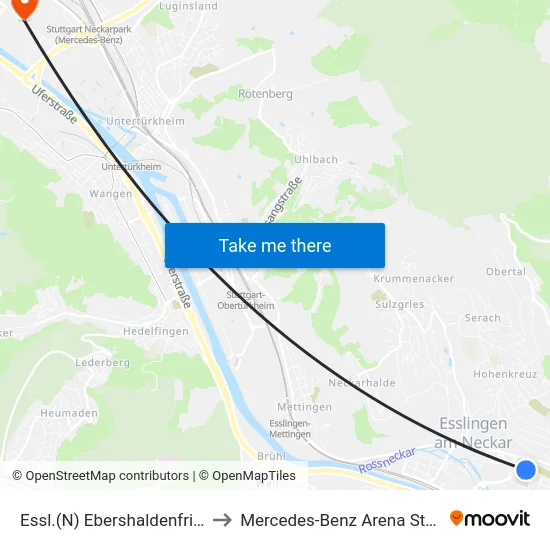 Essl.(N) Ebershaldenfriedhof to Mercedes-Benz Arena Stuttgart map