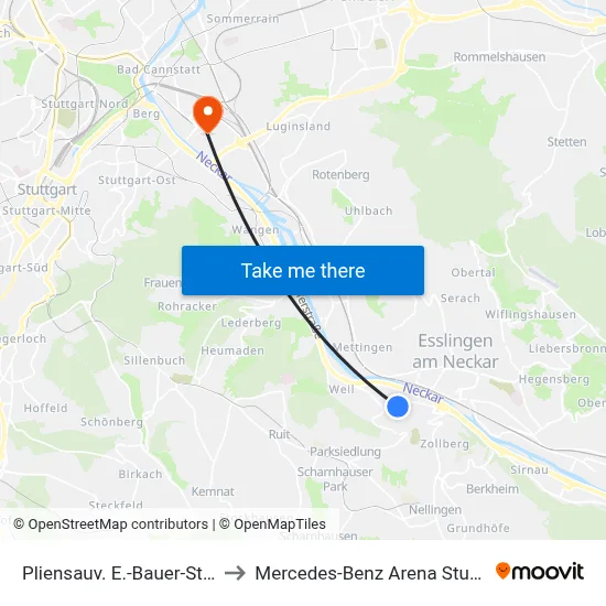 Pliensauv. E.-Bauer-Straße to Mercedes-Benz Arena Stuttgart map