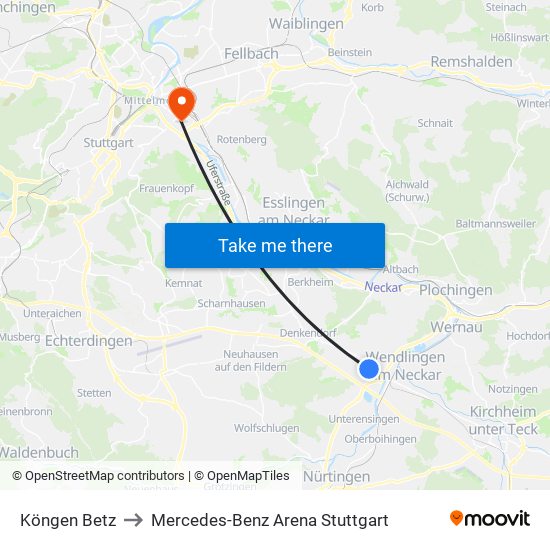 Köngen Betz to Mercedes-Benz Arena Stuttgart map