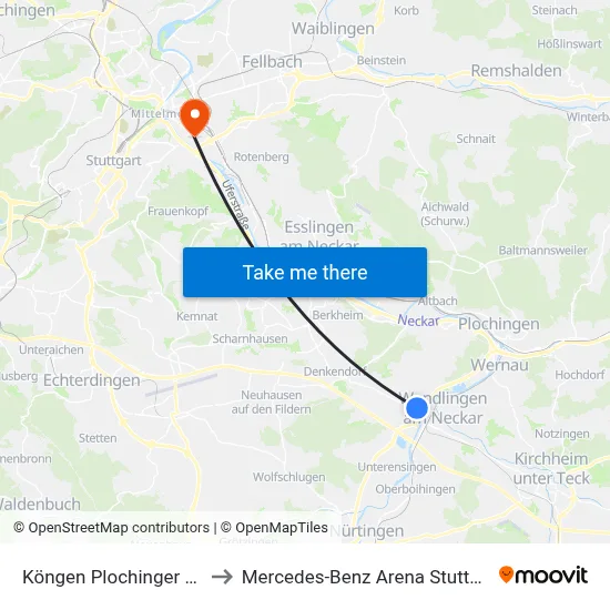 Köngen Plochinger Str. to Mercedes-Benz Arena Stuttgart map