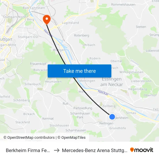 Berkheim Firma Festo to Mercedes-Benz Arena Stuttgart map
